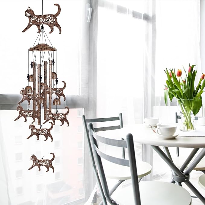 Cats Wind Chimes for Garden,Home,Balcony,Yard,Outdoor Decor, Cat Wind Bell, Memorial Wind Chimes, Cat Decoration, Wind Catcher, Blessing Wind Chime for Mom,Grandma,Family,Women,Friend