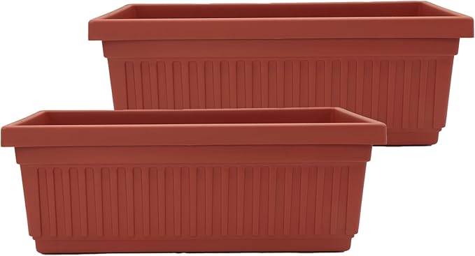The HC Companies 30 Inch Venetian Window Planter Box with Drainage Plug, Lightweight UV-Resistant Plastic Outdoor Planters, 2-Pack Flower Box for Garden & Home Decor, Clay