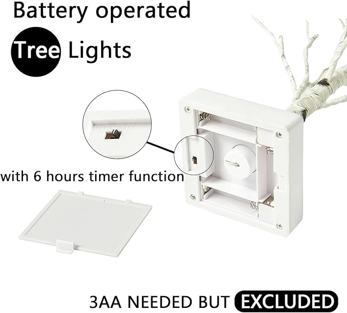 Fudios Lighted Birch Tree with Timer Battery Operated 18in Home Decor Tabletop, Pre lit Artificial Birch Trees with 24 LED for Wedding Christmas Party 2 Sets