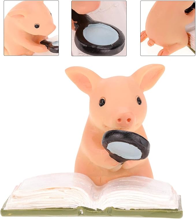 Pig Statue Mini Pig Figurine, Resin Home Decor, Lucky Animal Garden Statue for Micro Landscape (Pig is Reading)