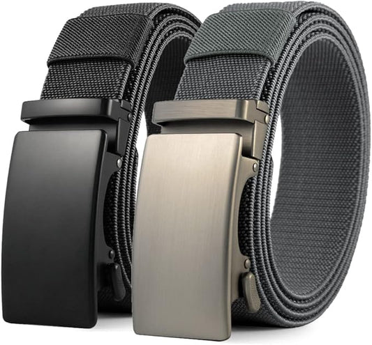 DOOPAI Belt Men, elastic golf belts for men, 2 Pack Nylon Ratchet Belt Mens Belts Casual, Adjustable Trim to Fit