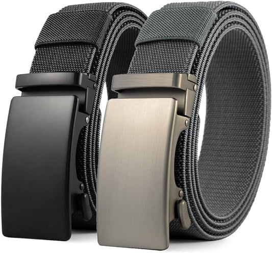 DOOPAI Belt Men, elastic golf belts for men, 2 Pack Nylon Ratchet Belt Mens Belts Casual, Adjustable Trim to Fit