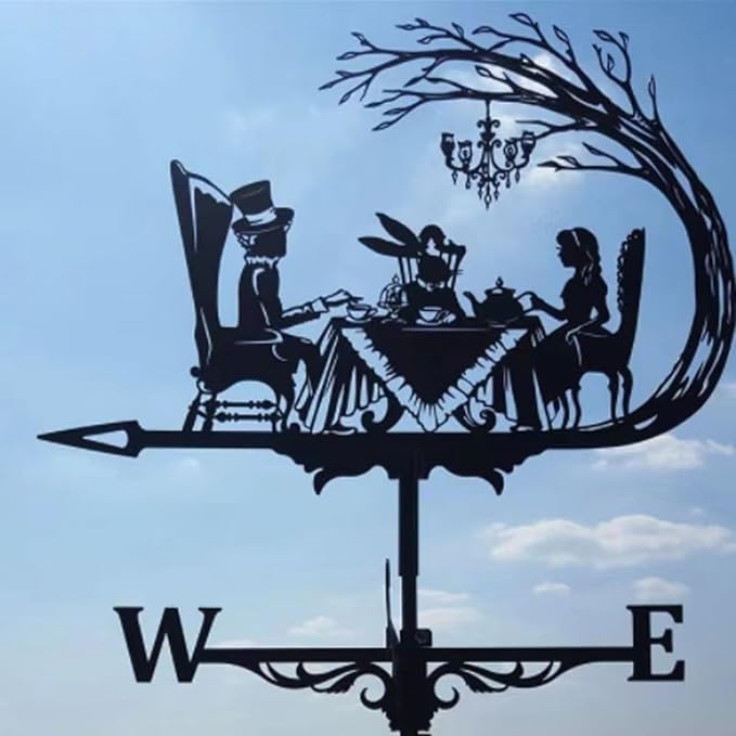 Metal Rooster Shape Weathervane, Roof Mount Weather Chicken Wind Vane Direction Indicator,Outdoor Scene Garden Chicken Weather Vane Ornament for for Shed Farmhouse Patio Decor(Cat)