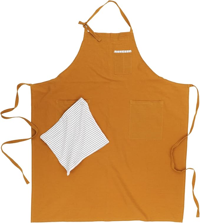 Soft Cotton Linen Apron - Retro Linen Art Apron, Adjustable Casual Apron with Towel, Great for Florist and Kitchen
