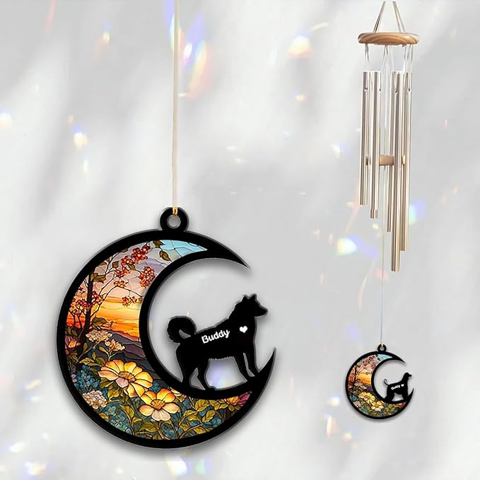 Husky Sun Catcher Wind Chime, Custom Sunflower Suncatcher Dog Memorial Wind Chime, Dog Loss Gift, Dog Sympathy Gift, Pet Loss Suncatcher, Outdoor Garden Decor