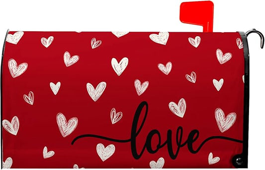 Valentines Day Magnetic Mailbox Covers Standard 18x21 Inch White Heart Love Holiday Anniversary Mailbox Post Letter Box Cover for Outdoor Garden Yard Decoration