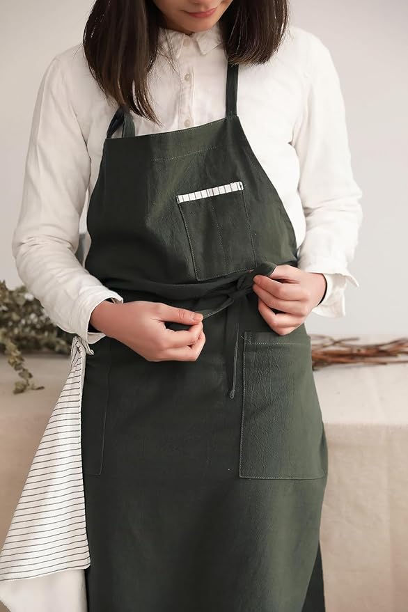 Soft Cotton Linen Apron - Retro Linen Art Apron, Adjustable Casual Apron with Towel, Great for Florist and Kitchen
