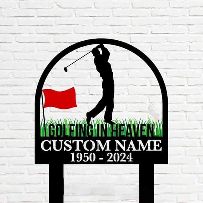Custom Golfer Memorial Stake – Metal Golf Player Grave Marker, Golf Sport Yard Garden Stake Outdoor Decor (Golfer Memorial)