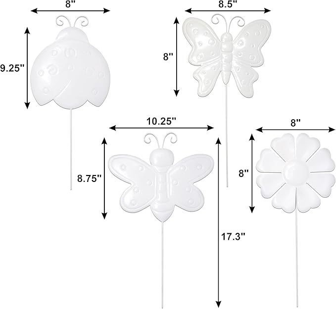 Gift Boutique Paint Your Own Metal Yard Stakes – 4 Pack Butterfly, Bee, Ladybug, Flower Garden Decor Craft Kit for Kids & Adults, Spring/Summer