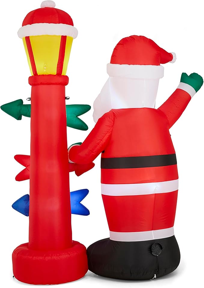 eUty 7ft Christmas Inflatable Outdoor Decoration Lighted Santa with Lamp Post Sign Decor Waterproof Christmas Blow Up Yard Decorations for Xmas Holiday Party Yard Garden Lawn Decor