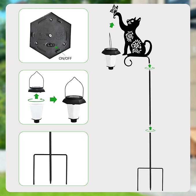 Cat Solar Lights Outdoor Garden Decoration, Cat Garden Statues, Outdoor Metal Decorative Stakes with Solar Lantern for Lawn Yard Pathway Patio Gardening Gifts