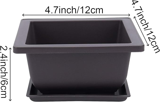15 PCS 4.7 Inch Bonsai Training Pots, Square Plastic Plants Growing Pots, Flower Succulent Pots Container with 15 Drainage Trays for Garden, Office, Porch, Balcony, Home