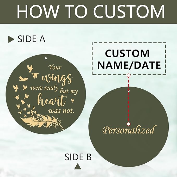 Sympathy Wind Chimes, Personalized Memorial Wind Chimes for Loss of Loved Ones, Feather Heaven Sympathy Gifts, Deep Tone Wind Chime for Condolences/Funeral 36inch (Produced in USA)