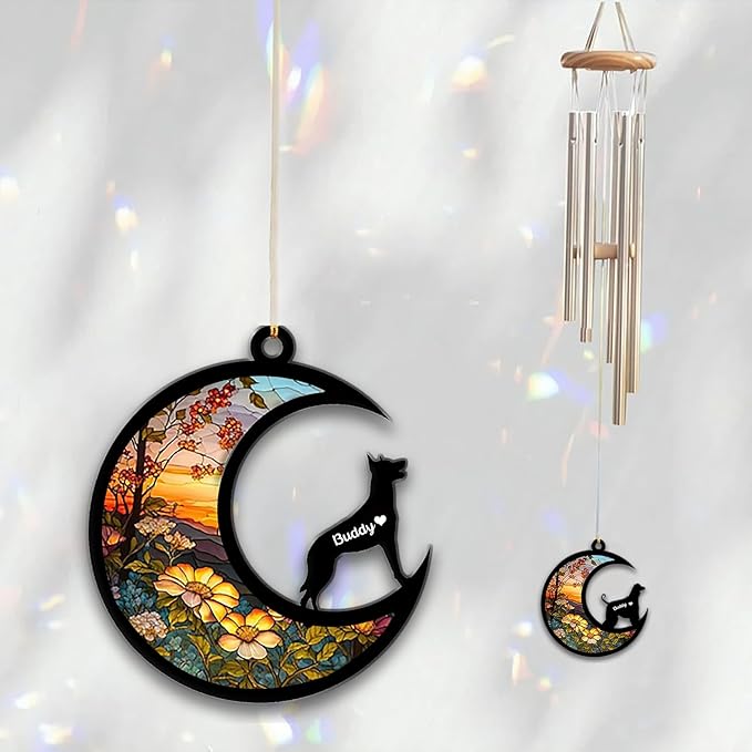 Belgian Malinois Sun Catcher Wind Chime, Custom Sunflower Suncatcher Dog Memorial Wind Chime, Dog Loss Gift, Dog Sympathy Gift, Pet Loss Suncatcher, Outdoor Garden Decor