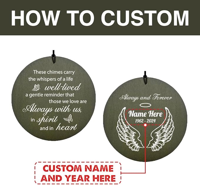 Personalized Wind Chimes, 36inch Wings Heaven Sympathy Wind Chimes, in Loving Memory for Loss of Loved Dad/Mom, Memorial Gifts, Deep Tone Wind Chime Outdoor (Produced in USA)