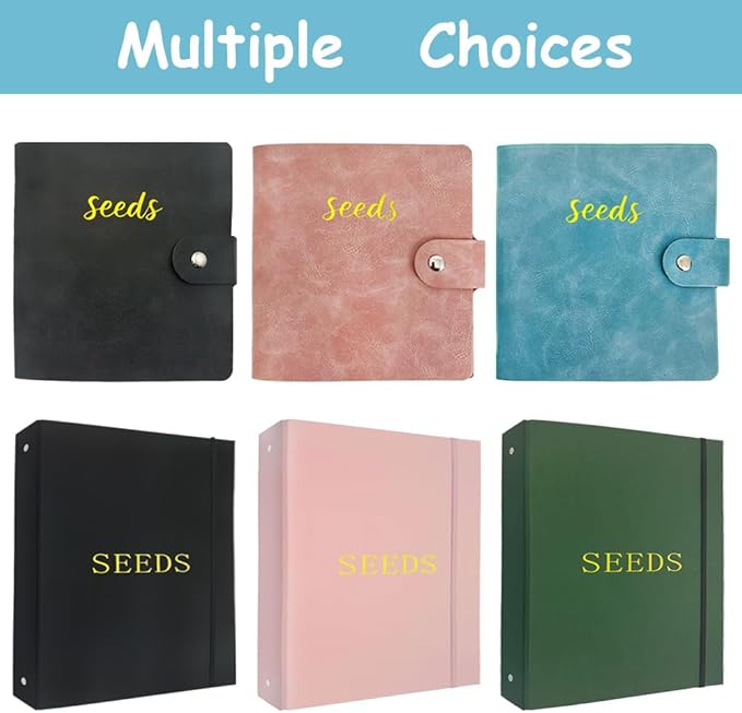 Seed Storage Organizer Binder, Leather Seed Packet Organizer with 50 Clear Pockets(25 Pack Sheet Sleeves) and 50 Pack Seed Envelopes, Garden Seed Holder Book, Plant Seed Saver, Flower Seed Keeper