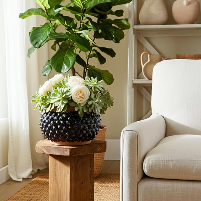 Flower Pots and Planters for Home Decor – Textured Pot for Indoor and Outdoor Display – Unique Design That Enhances House, Garden, and Patio Decor – Bring Style to Every Space – 7" Black & Brown