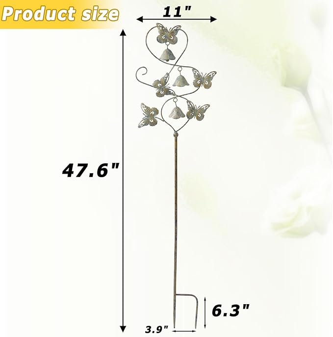 Butterflies Garden Stakes with Bells - Decorative Outdoor Yard Art, Decorative Garden Stakes for Outside Garden, Patio, Flower Bed, Pathway.