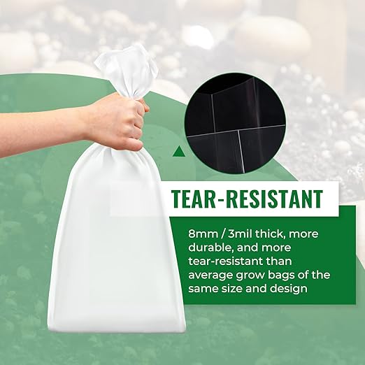 20 Packs 6 Mil Mushroom Grow Bags with Self Healing Injection Port, Thick Spawn Bags 5" X 8" X 20" with 0.2 Micron Filter Breathable Autoclavable Durable Tear-Resistant