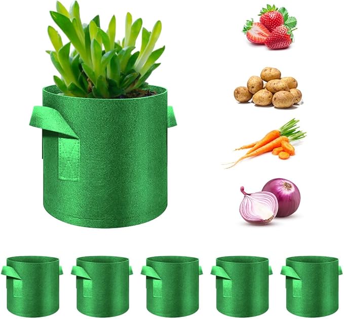 5-Pack 20 Gallon Grow Bags Heavy Duty Thickened Nonwoven Fabric Pots with Handles, Plant Grow Bags for Vegetables/Flower/Plant/Fruits, Green