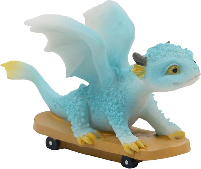 Dragon Statue on Skateboard - Mini Figurine, Resin Home Decor, Cute Ornament, Lucky Animal Garden Statue for Micro Landscape