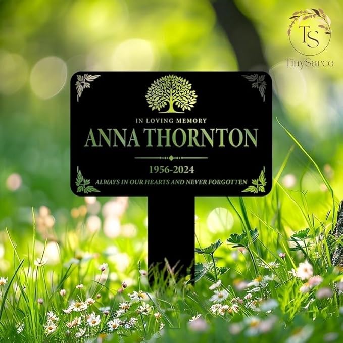 Personalized Memorial Tree Sign with Stake – Custom Memorial Plaque, Metal Grave Marker, Grave Marker Remembrance Plaque (Memorial Tree)