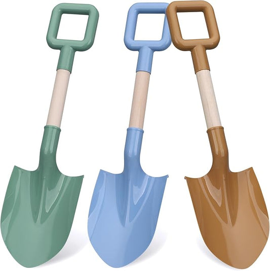 Dilabnda Kids Beach Sand Shovels, 16inch/40cm Sand Shovels for Garden, Large Beach Snow Spade Scoop for Kids Toddlers, Long Handle Plastic Wooden Shovel for Shoveling Digging Snowing (3PCS)