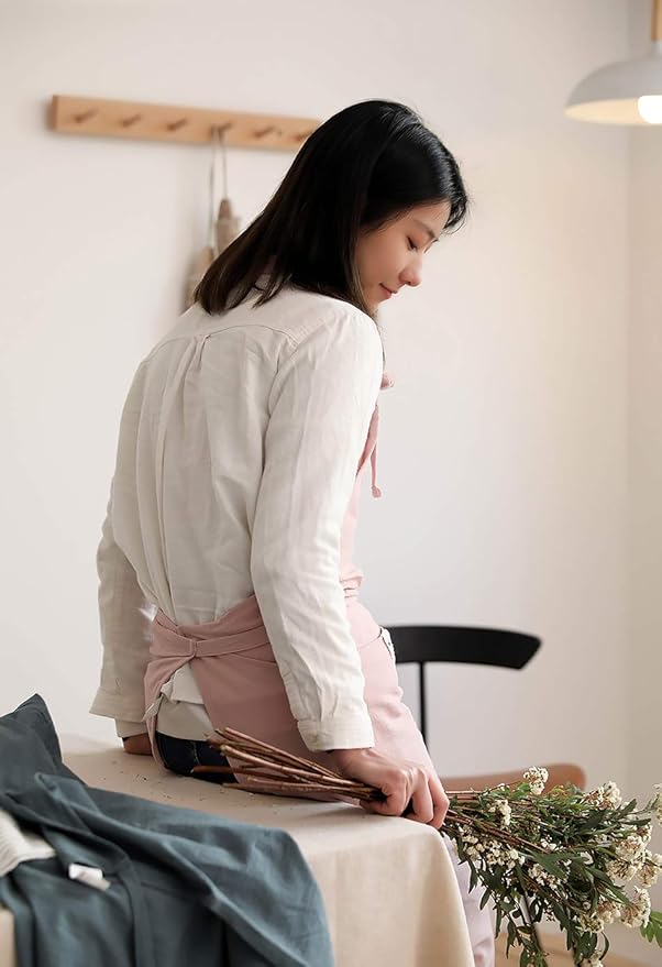 Soft Cotton Linen Apron - Retro Linen Art Apron, Adjustable Casual Apron with Towel, Great for Florist and Kitchen