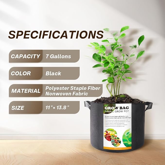 10 Packs 7-Gallon Grow Bags, Heavy-Duty Thickened Non-Woven Fabric. for Planting Plants, Suitable for Indoor, Outdoor, Garden and Underground. Black.