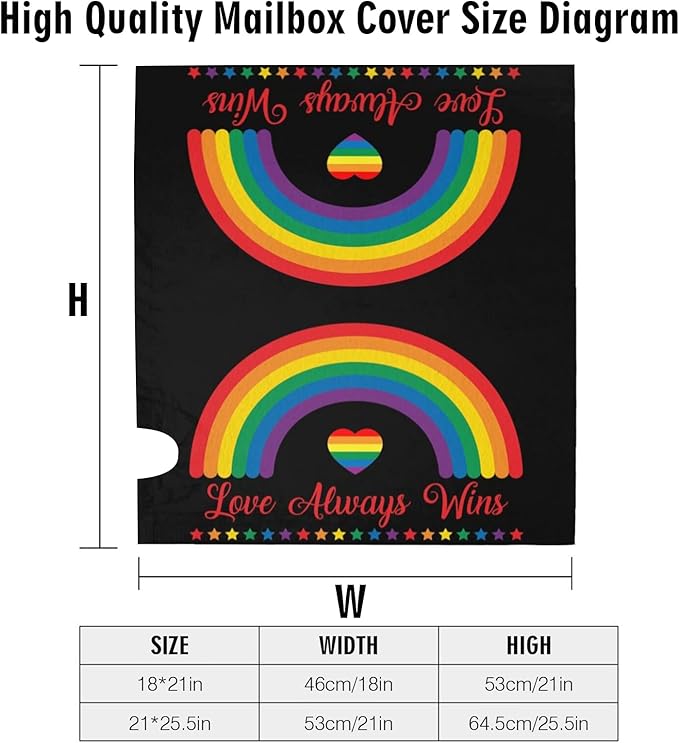 LGBT Pride Mailbox Covers, Love Always Wins Outdoor Magnetic Mailbox Cover - Lesbians Gays Bisexuals Transgender - 21 x 18 in Rainbow Mail Box Covers for Garden Yard Decor