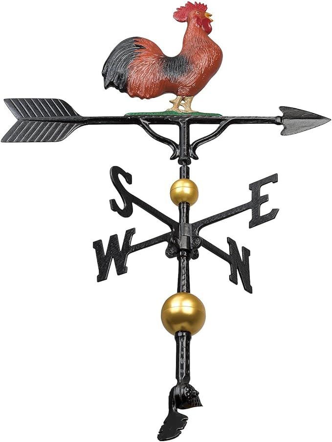 Address Number Store 32” Aluminum Deluxe 3D Rooster Weathervane 300 Series-Mount Included (Red)