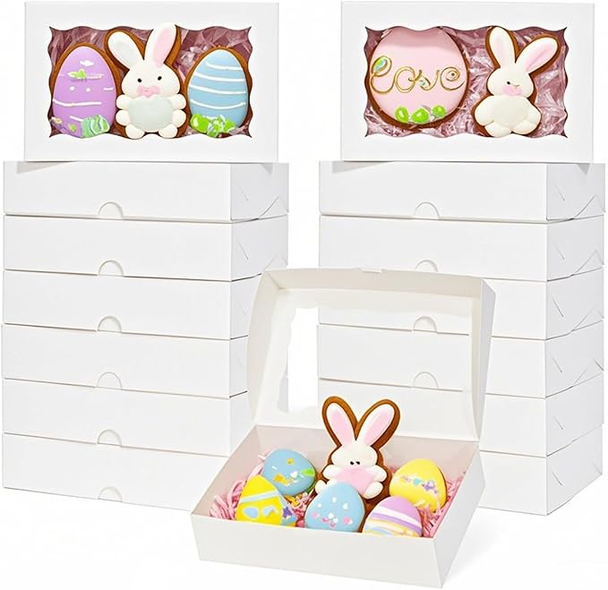 ROSPAKTEK 20pcs 7x4.3x2 Inch White Bakery Boxes with Window for Cookies, Chocolate Truffles, Strawberries, Cakes, Treats & More - Perfect for Easter, Valentine's, Christmas, Birthdays & Parties