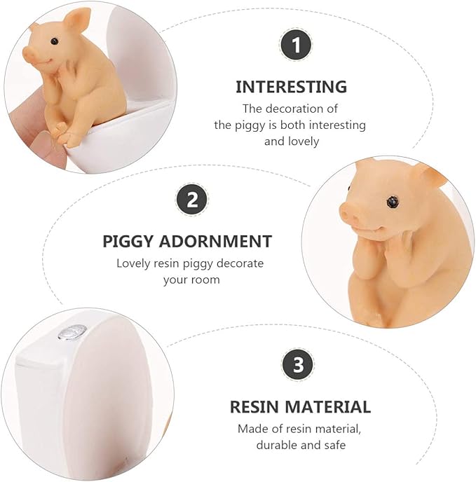 Pig Statue Mini Pig Figurine, Resin Home Decor, Lucky Animal Garden Statue for Micro Landscape (Pig Squatting on The Toilet)