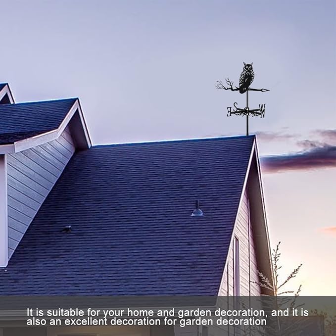 Metal Rooster Shape Weathervane, Roof Mount Weather Chicken Wind Vane Direction Indicator,Outdoor Scene Garden Chicken Weather Vane Ornament for for Shed Farmhouse Yard Patio Decor (Owl)