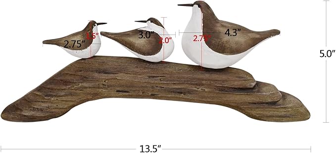 Wooden Sea Bird Statue Seagull On Stand Decor Nautical Coastal Birds Sculpture Indoor Outdoor Animal Figurine Beach Themed Decoration Rustic Home Art for Bedroom Garden (F)