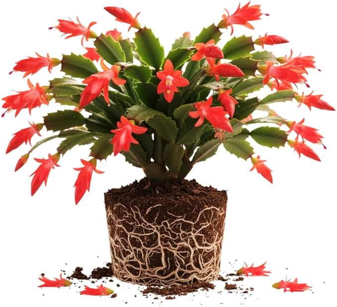 Red Christmas Cactus Plant, 3-6" Tall Colorful Holiday Cactus Houseplant Easy Care Tropical Flowering Succulent Live Plants, Well Rooted, No Pot