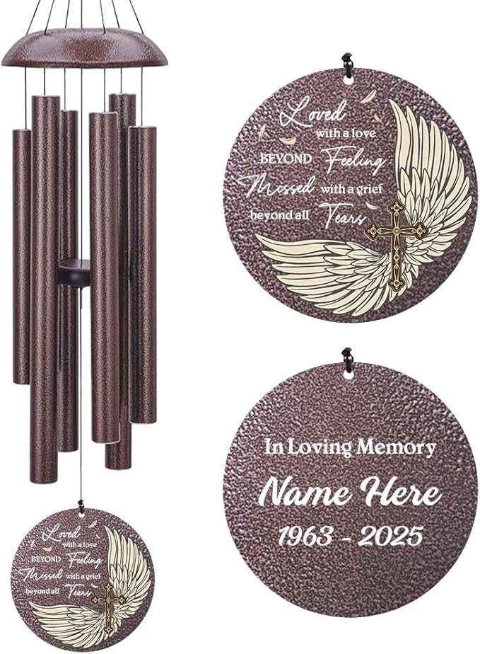 Personalized Sympathy Wind Chime, Wind Chimes for Loss of Loved Father/Mother/Lover, Commemorative Sympathy Bereavement Gifts for Condolences/Funeral, Product in USA