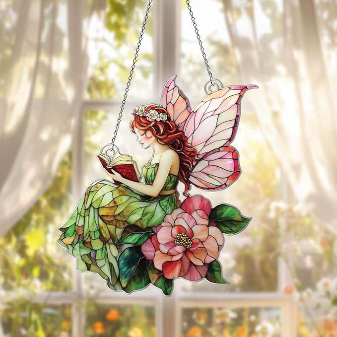 Fairy Ornaments Decor for Christmas Tree - Fairy Gifts for Women Men - Fairy Home Kitchen Nursery Christmas Decorations - 2D Flat Acrylic Ornament Window Hanging