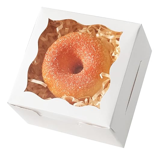qiqee White Bakery Box with Window 4x4x2.5 inch 30Packs Macaron Boxes Small Donut Pastry Boxes for Party Mini Cookie Boxes