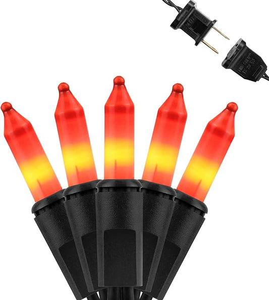 Thanksgiving Decorations Mini Orange Christmas Lights – 100 Count Mini Incandescent, 26.5ft Black Wire, UL Listed Connectable Pumpkin Lights for Porch, Patio, Fall Decor