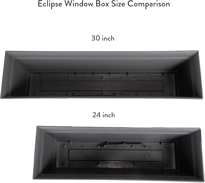 The HC Companies 24 Inch Eclipse Window Planter Box with Drainage Holes & Attached Saucer, Lightweight UV-Resistant Plastic Outdoor Planters, 2-Pack Flower Box for Garden & Home Decor, Warm Gray
