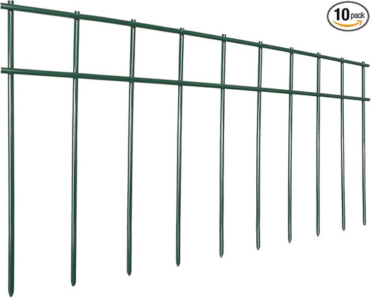 Adavin No Dig Animal Barrier Fence Green Garden Fences, 10 Pack 20 in(L) X10 in(H) Dog Under Fence Barriers, 2 Inch Gap for Dog Rabbits Fences Panel Ground Stakes for Outdoor Patio. Total 17 Ft(L)