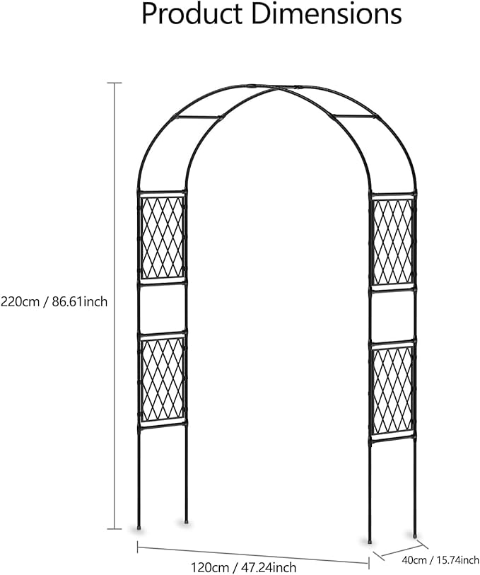 Metal Garden Arbor, 86.6" x 47" Arch Trellis for Climbing Plants, Weather-Resistant Decorative Wedding Archway, Sturdy Iron Frame, Outdoor Black Garden Arch for Patio, Lawn, Pathway, Event Party Back