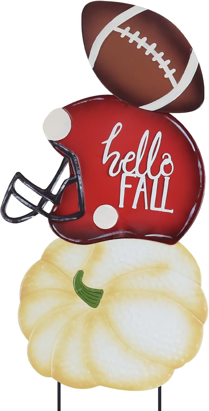 hogardeck Fall Decorations for Home Outdoor, 32" Decorative Garden Stakes with 3 Stacked Pumpkin Football Helmet for Fall Decor, Metal Yard Signs for Garden Home Lawn Patio Thanksgiving Decorations