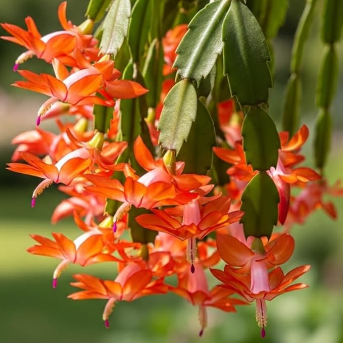 2 Orange Christmas Cactus Plants Live, True Thanksgiving Cactus Live Size 6-9" Inches Tall, Ready to Blooms, Holiday Houseplant, Cold Hardy, Bloom in Winter