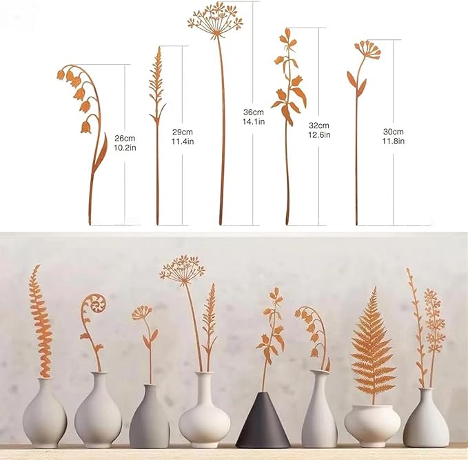5Pcs Garden Decor Metal Flowers for Outside,Decorative Garden Stakes,Flower Bed Decor Plant Stakes,Metal Art for Outside,Yard Art Outdoor for Lawn Yard, Walkway and Flower Garden