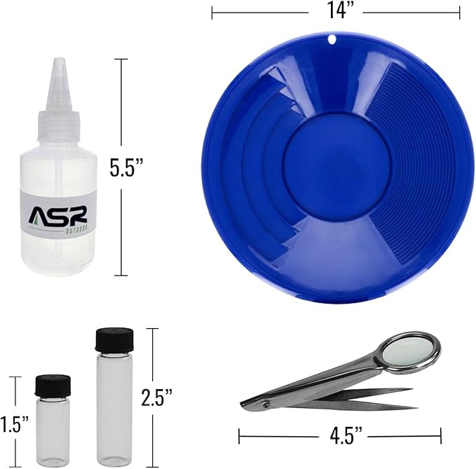 ASR Outdoor 14" Gold Pan Gold Prospecting Beginners Kit, Collection Tools, 5 Piece Blue