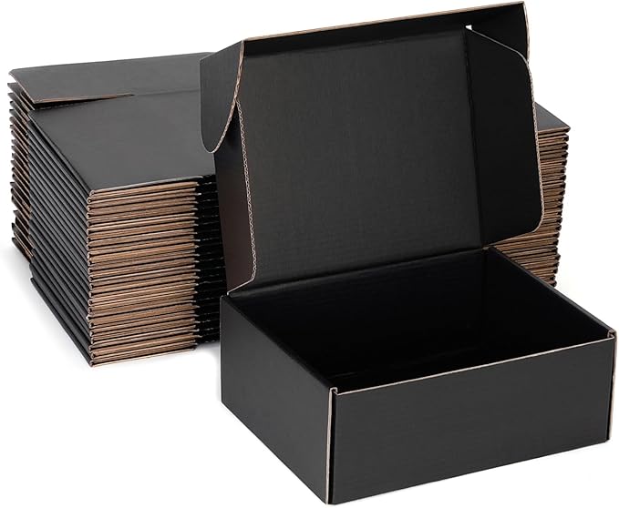 Small Shipping Boxes 9x6x4 Inch (25 Pack) - Sturdy Black Corrugated Cardboard Boxes for Small Business, Ecommerce, Mailing & Packaging | Recyclable Gift & Storage Boxes