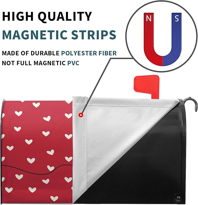 Valentines Day Mailbox Cover Magnetic Red Love Hearts Romantic Mailbox Wrap Post Cover Standard Size 21x18 Inch for Garden Yard Outdoor Outside Patio Wedding Anniversary Holiday Decor