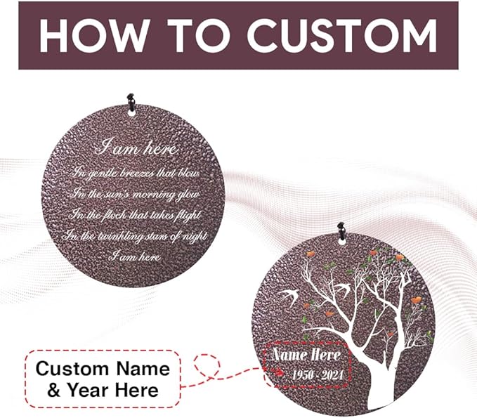 Personalized Wind Chimes, Sympathy Wind Chime Life Tree, in Loving Memory Windchimes, Memorial Gifts for Loss of Loved Dad/Mom, Bereavement Condolences Gifts Outside (Produced in USA)